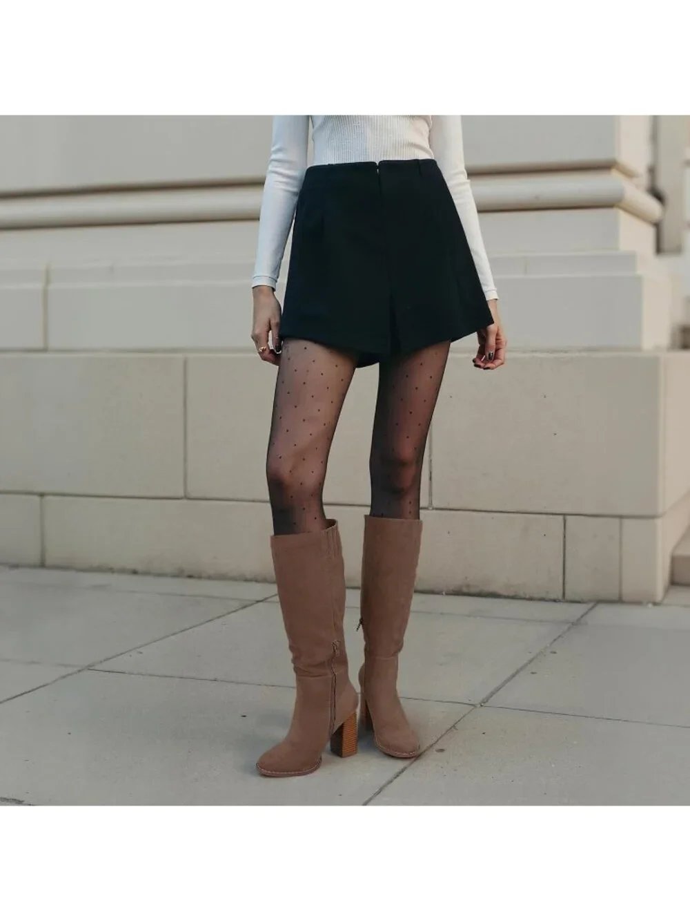 Women's Khaki Chunky Heeled Round Toe Faux Suede Side Zipper Knee High Boots